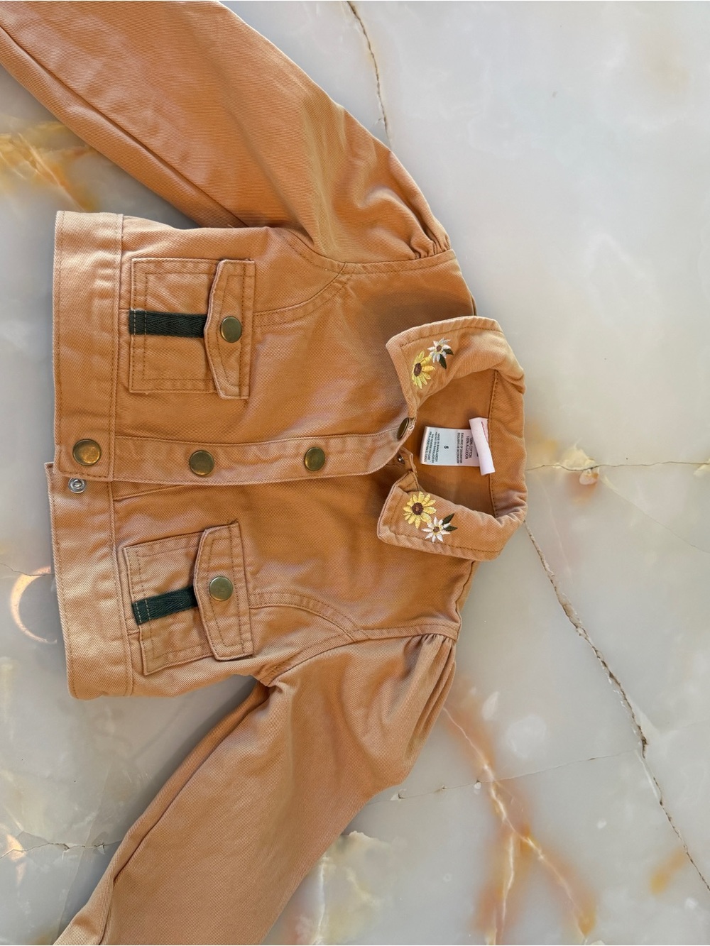 Little Lass Tan Floral Collar Jean Jacket for Kids